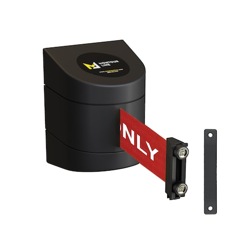 Montour Line Retractable Belt Barrier Black Fixed Wall Mount, 25ft. R.Auth.Belt (M) WMX160-BK-AUTHRW-F-M-250